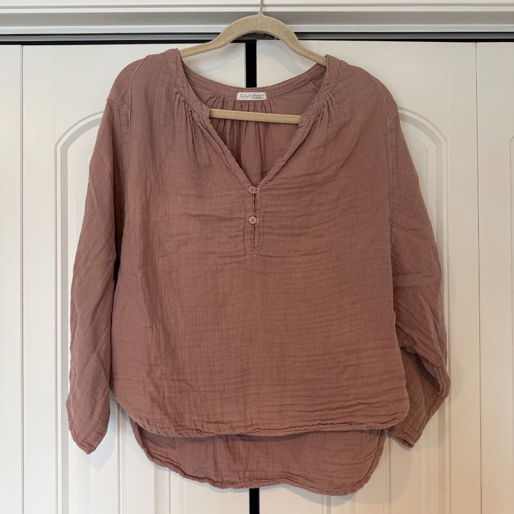 CP Shades x Free People Double Cloth Button Down V-Neck Mauve Purple Boho